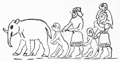「第１図　アッシリアの口碑彫りたる象と猴」のキャプション付きの図