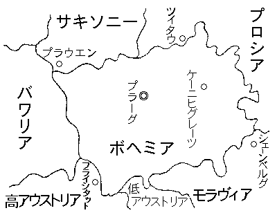 ボヘミア周辺地図の図