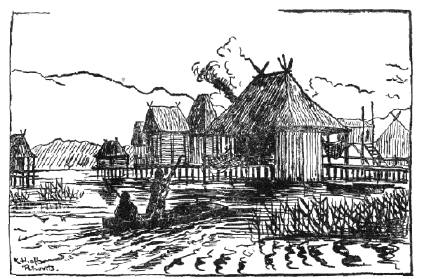 「第二十八圖　ヨーロツパ古代湖上住居想像圖」のキャプション付きの図
