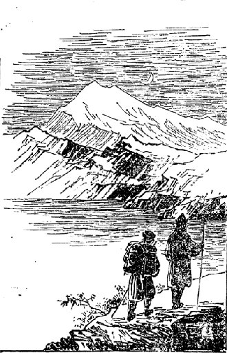 「チョモ・ラハリ雪峰とラハム・ツォ湖の夜景」のキャプション付きの図