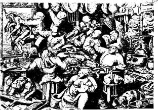 「Fig 2 Gluttony: Engraving by Peter Breughel the Elder, 1563.　図２　大食（大ブリューゲル、1563）」のキャプション付きの図