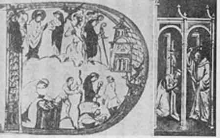 「Fig 27 Exorcising Demons (left) & St.Benedict Exorcising a Demon (right).　図27　悪魔払い（左）、聖ベネディクトが悪魔払いをする（右）」のキャプション付きの図