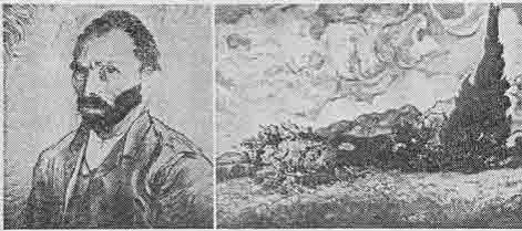 「Fig 35 Self Portrait(left) & Landscape(right) by Van Gogh.　図35　ファン・ゴッホの作品：自画像（左）、風景画（右）」のキャプション付きの図