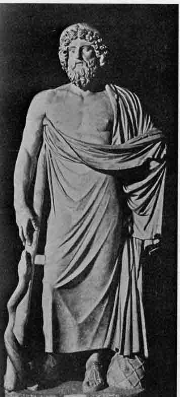 「第14図　杖を持ったアスクレピオス　右下端にデルフォイの神託　ナポリの国立博物館」のキャプション付きの図
