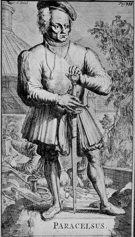 「第56図 パラケルスス(Romeyn de Hooghe による版画、Gottfried Arnoldの Historie der Kerken en Ketteren、アムステルダム、1701-1729)」のキャプション付きの図