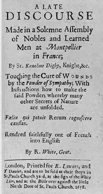 「第59図　ディグビーの「同情の粉薬」（1658）の扉（＊オスラーはこの本について未完の随筆を書いている）」のキャプション付きの図