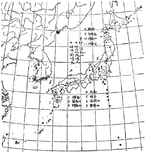 「日本火山分布」のキャプション付きの図